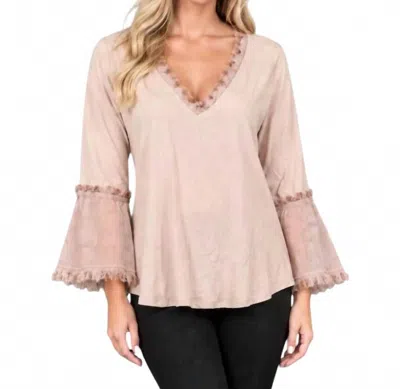 Maven West Frayed V-neck Bell Sleeve Top In Khaki In Neutral