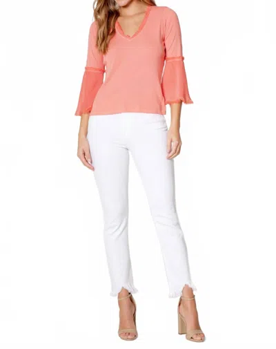 Maven West Frayed V-neck Bell Sleeve Top In Peach In Pink