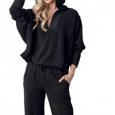 Maven West Hand Painted Long Sleeve Hoodie Top In Black
