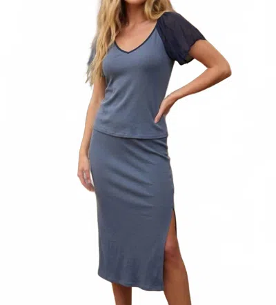 Maven West Knit Slit Skirt In Denim In Blue