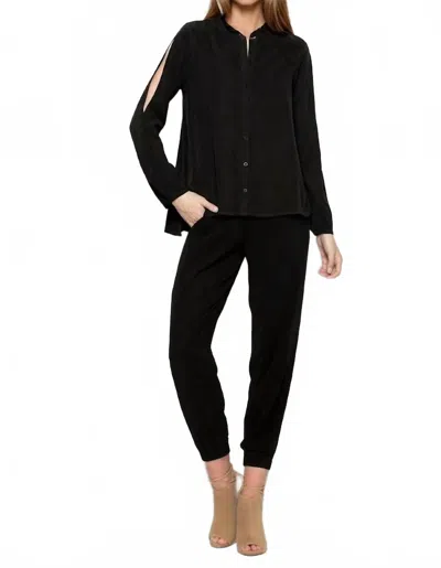 Maven West Long Sleeve Madarin Ruffle Top In Black