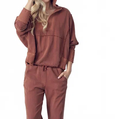 Maven West Mixed Media Pull Over Hoodie In Cognac In Brown