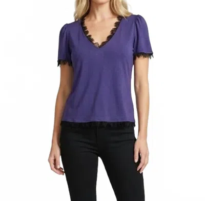 Maven West Mixed Media Short Sleeve Top In Navy In Purple