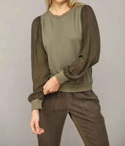 Maven West Multi Fabric Sleeve Sweater In Moss In Green