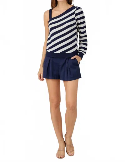 Maven West One Shoulder Top In Navy/white In Blue
