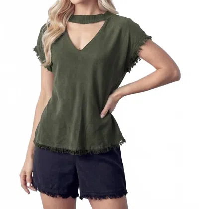 Maven West Short Sleeve Choker Top In Olive In Green