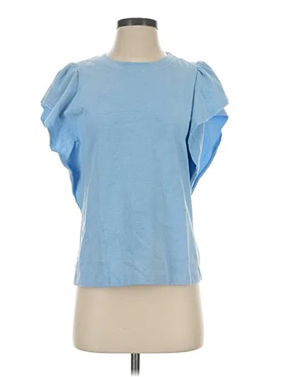 Maven West Short Sleeve Top Blue Ruffles Neckline Tops