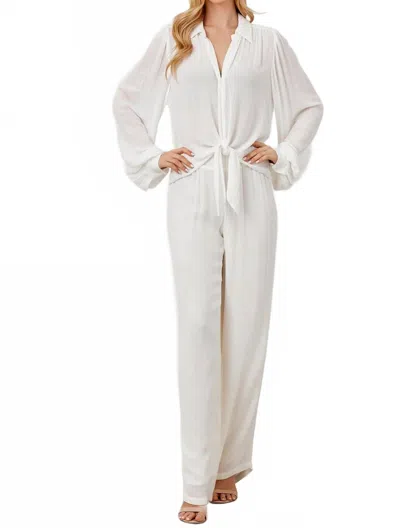 Maven West Tie-front Button-down Blouse In Pearl In White