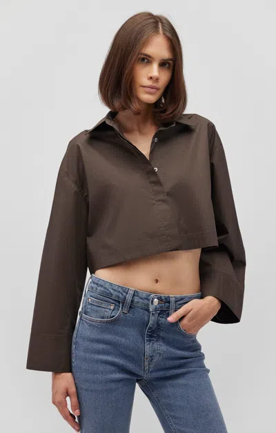 Mavi Bell Sleeve Cropped Shirt In Forest Night In Brown