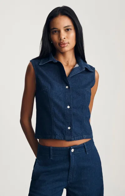 Mavi Bria Sleeveless Denim Shirt In Dark Linen Denim In Blue