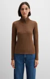 Mavi Button-front Turtleneck Shirt In Teak In Brown