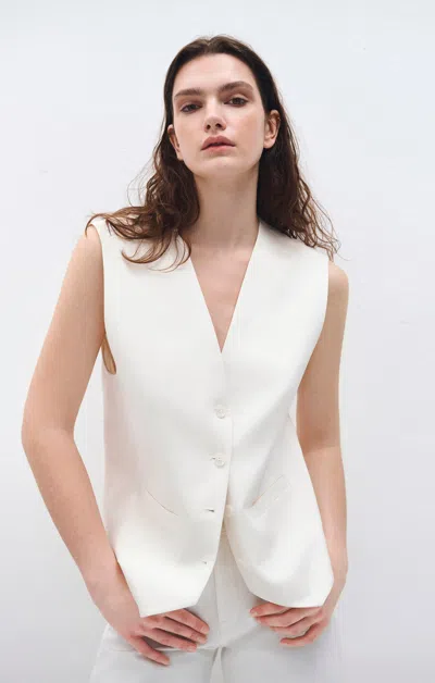 Mavi Button Vest In Antique White