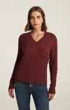 Mavi Cable-knit V-neck Sweater In Pomegranate In Red