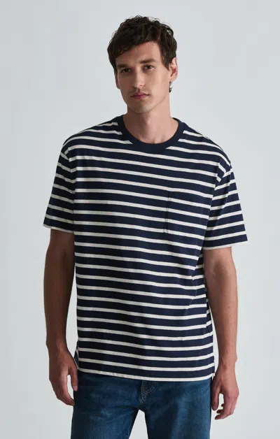 Mavi Crew Neck Stripe Tee In Total Eclipse In Dark Blue