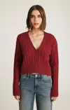 Mavi Cropped Cable-knit Cardigan In Rio Red In Red