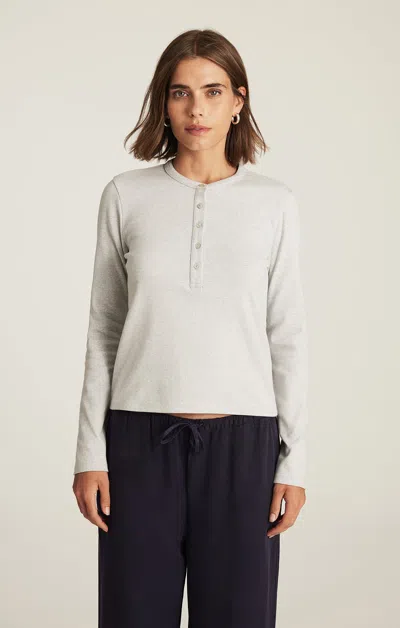 Mavi Cropped Henley T-shirt In Light Grey Melange In Gray