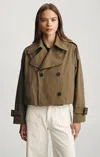 Mavi Cropped Trench Coat In Military Olive In Green