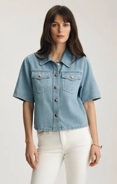 Mavi Dafne Denim Shirt In Light Gold Premium In Blue