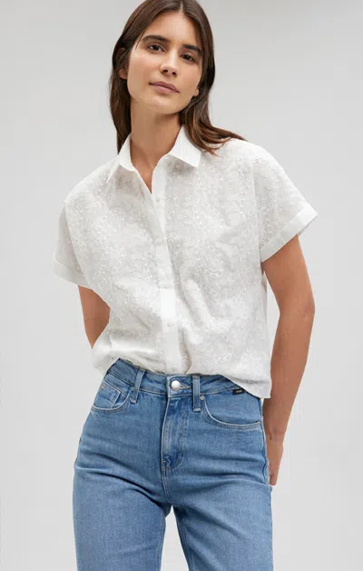 Mavi Embroidered Short Sleeve Shirt In Antique White