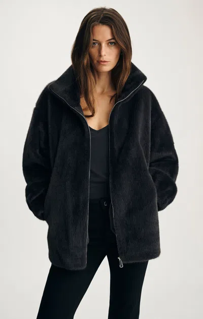Mavi Faux Fur Jacket In Obsidian In Black