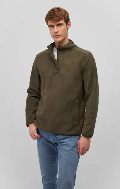 Mavi Fleece Button Pullover In Olive Night In Green