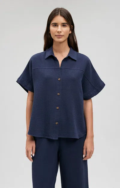 Mavi Gauze Short Sleeve Shirt In Navy Blazer In Dark Blue