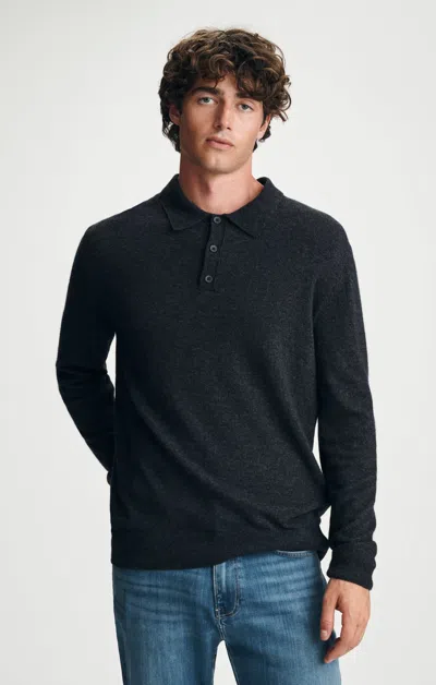 Mavi Half Button Wool Blend Sweater In Dark Grey Melange