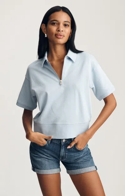 Mavi Half Zip Short Sleeve Sweatshirt In Blue Fog