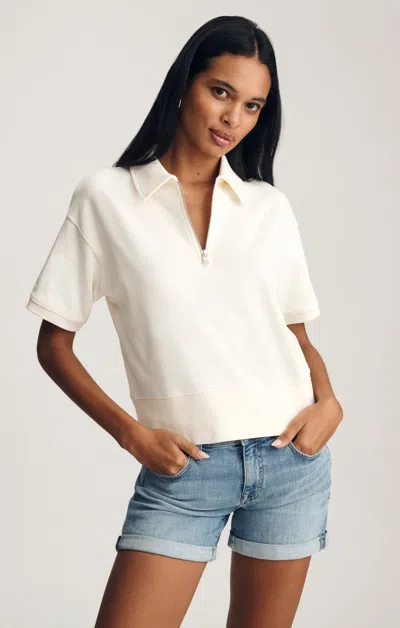 Mavi Half Zip Short Sleeve Sweatshirt In Whisper White