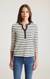 Mavi Henley Quarter Sleeve T-shirt In Navy Blazer Stripe In Multi