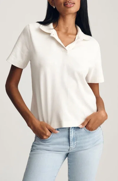 Mavi Jeans Crop Stretch Cotton Rib Polo T-shirt In White