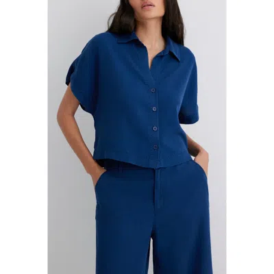 Mavi Jeans Boxy Short Sleeve Button-up Shirt In Blue