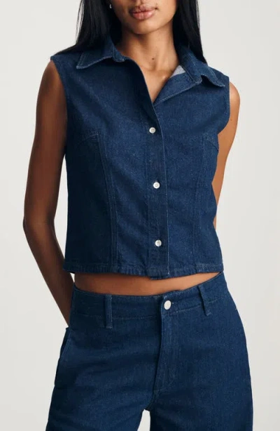 Mavi Jeans Bria Sleeveless Crop Denim Shirt In Blue