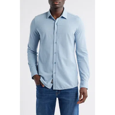 Mavi Jeans Cotton Blend Knit Button-up Shirt In Blue Shadow