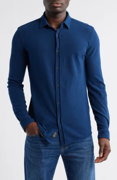 Mavi Jeans Cotton Knit Button-up Shirt In Indigo