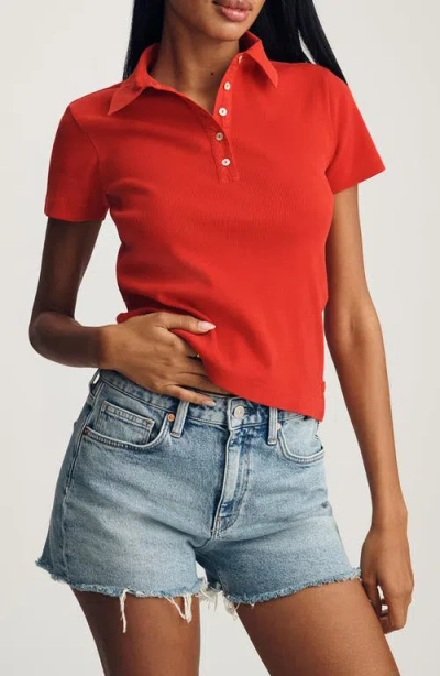Mavi Jeans Crop Stretch Cotton Rib Polo T-shirt In Red
