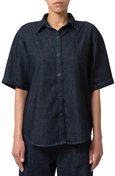 Mavi Jeans Deva Elbow Sleeve Denim Button-up Shirt In Rinse Denim