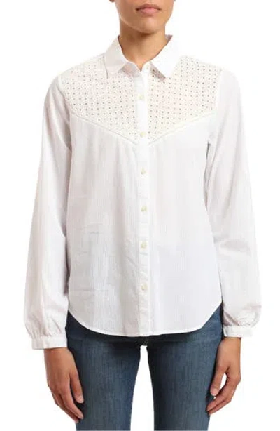 Mavi Jeans Eyelet Embroidered Yoke Cotton Poplin Button-up Shirt In White