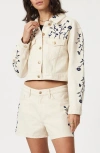 Mavi Jeans Harmony Floral Embroidered Crop Denim Jacket In Neutral
