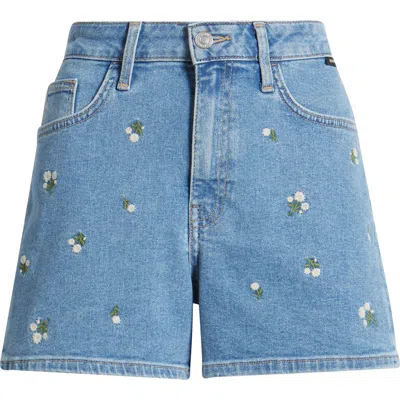 Mavi Jeans Heidi Embroidered Denim Shorts In Mid Flower Denim