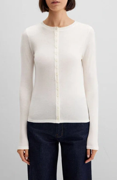 Mavi Jeans Long Sleeve Jersey Button-up Top In White