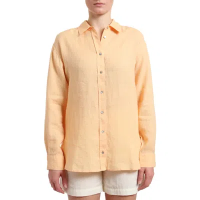Mavi Jeans Long Sleeve Linen Button-up Shirt In Caramel Cream