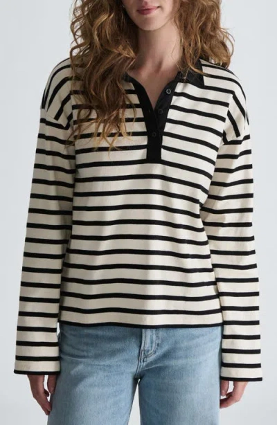 Mavi Jeans Long Sleeve Stripe Polo In Black White Striped
