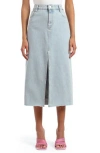 Mavi Jeans Marin Raw Hem Bleached Denim Midi Skirt In Bleached Denim