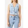 Mavi Jeans Merlin Floral Embroidered Crop Denim Vest In Light Blue Bloom