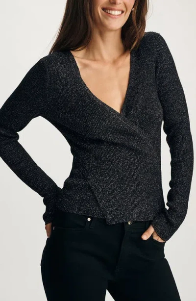 Mavi Jeans Metallic Faux Wrap Sweater In Black