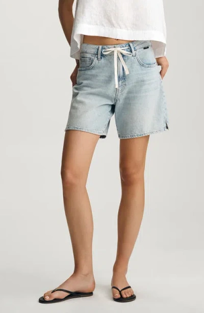 Mavi Jeans Nella Drawstring Mid Thigh Denim Shorts In White