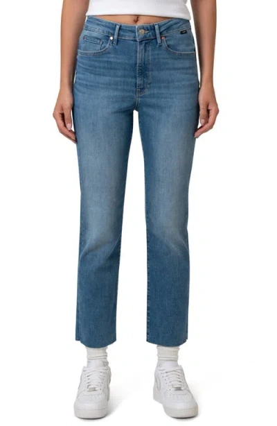 Mavi Jeans New York Raw Hem High Waist Straight Leg Jeans In Mid Blue Flex Blue