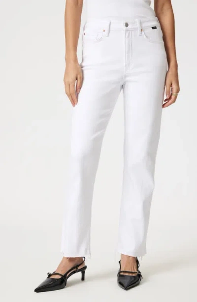 Mavi Jeans New York Raw Hem High Waist Straight Leg Jeans In White Flex Blue