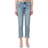 Mavi Jeans New York Rhinestone Chew Hem Ankle Straight Leg Jeans In Shiny Mid Denim